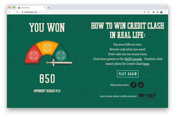 Interactive credit clash answer key