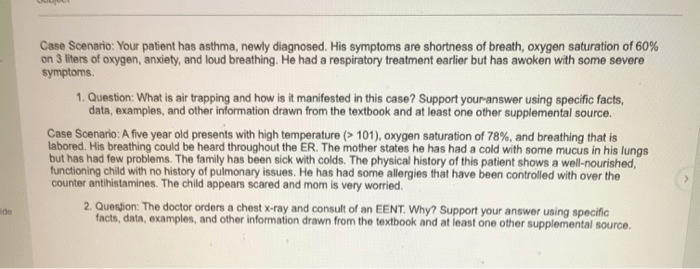 Rn gas exchange/oxygenation asthma 3.0 case study test